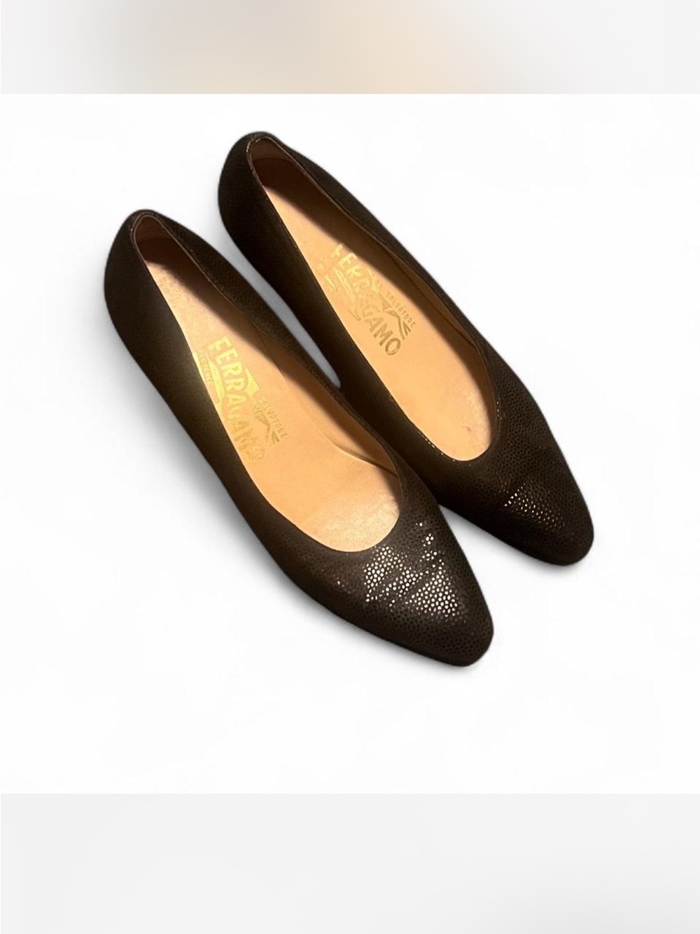Salvatore Ferragamo black pebble suede pumps